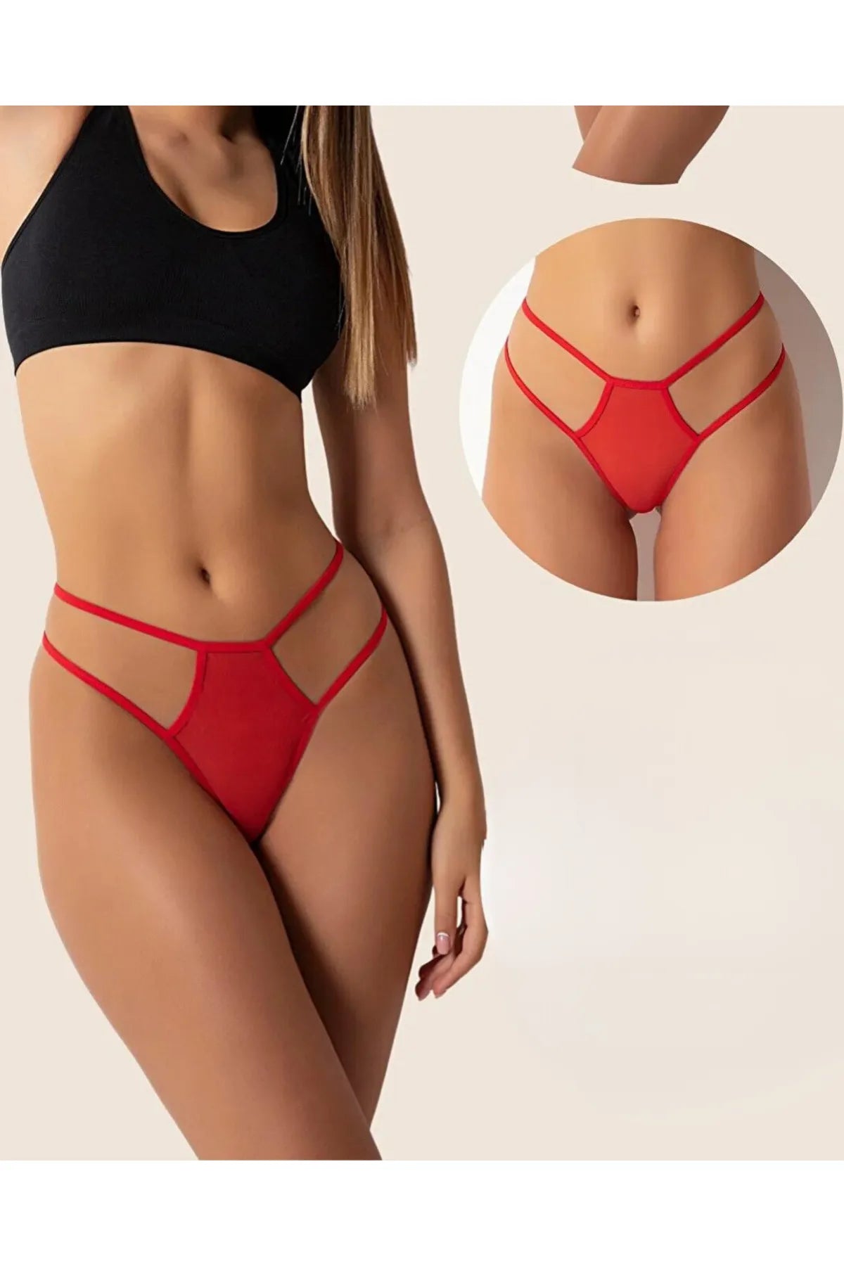 Büyük Beden Fantazi Kırmızı Seksi TÜL Kadın STRİNG - Fantezi Tanga
