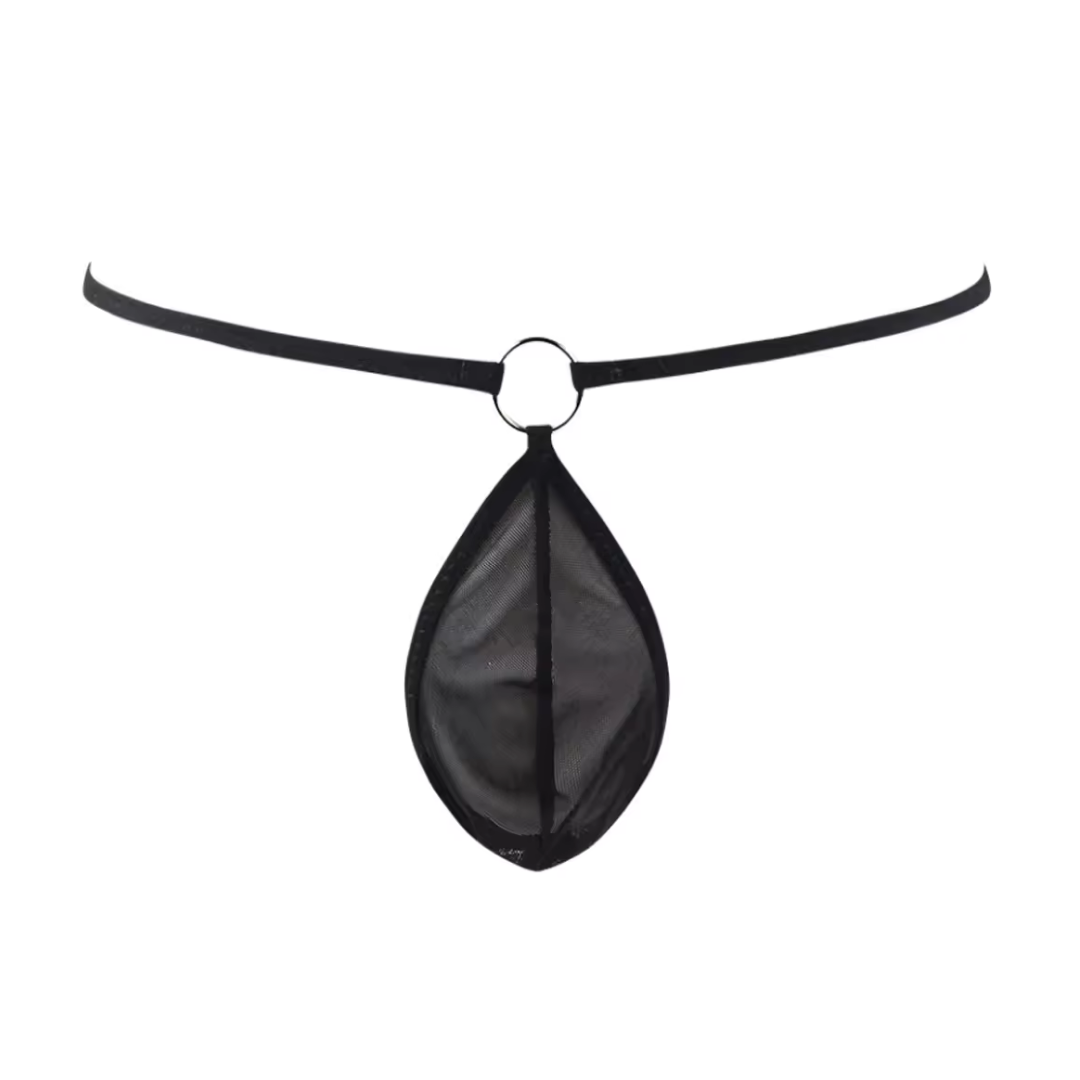 Fantezi Siyah Transparan Halkalı Tül Erkek String Seksi Erkek İç Çamaşırı