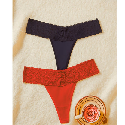 Büyük Beden Kadın 2'li Dantelli Seksi Tanga