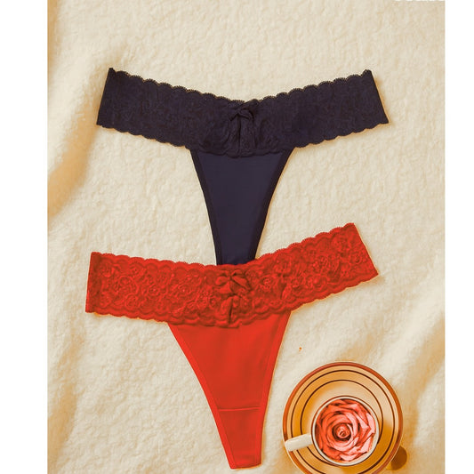 Büyük Beden Kadın 2'li Dantelli Seksi Tanga