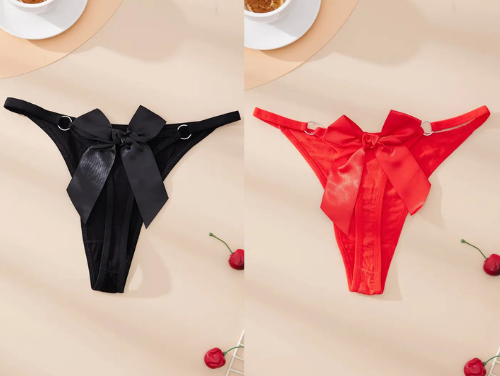 Büyük Beden Fantezi Kadın 2'li Fiyonklu Halkalı Tanga