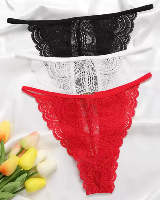 Büyük Beden Kadın 3'lü Dantel String - Tanga