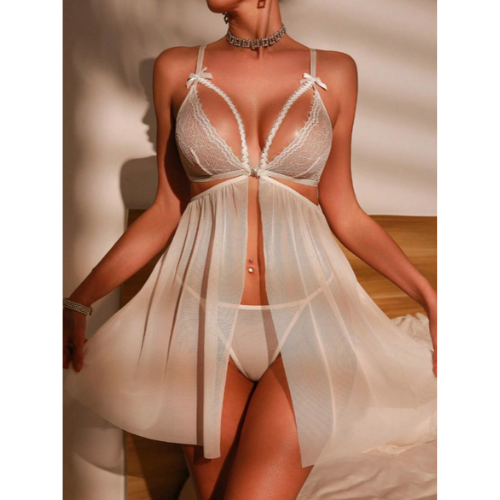 Fantezi Beyaz Dantel Sütyenli Transparan Gecelik