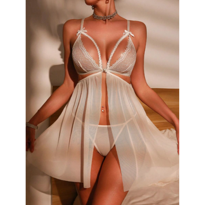 Fantezi Beyaz Dantel Sütyenli Transparan Gecelik