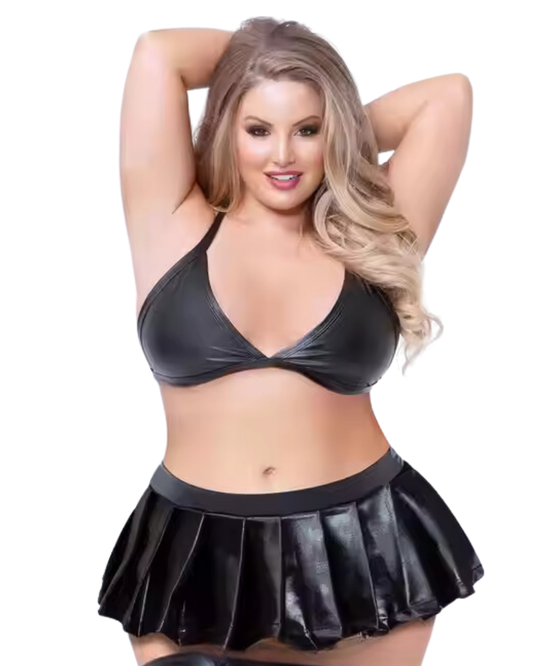 Büyük Beden Fantezi Sütyen ve Pileli Mini Etek Takımı