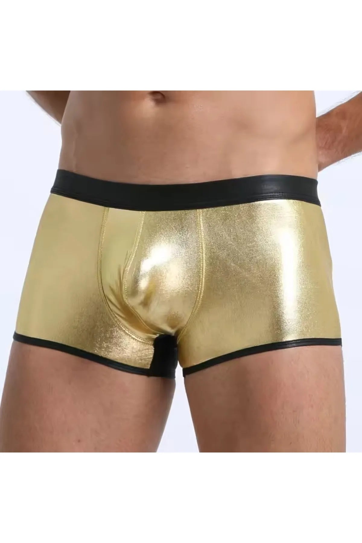 Fantezi Deri Görünümlü Seksi Altın Erkek Boxer - Fantezi Tanga