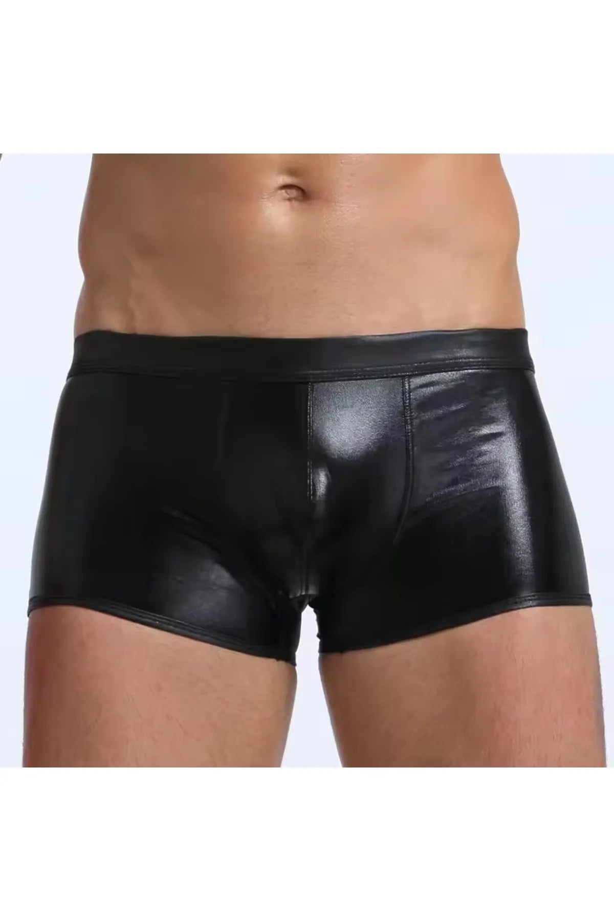 Fantezi Deri Görünümlü Seksi Siyah Erkek Boxer - Fantezi Tanga