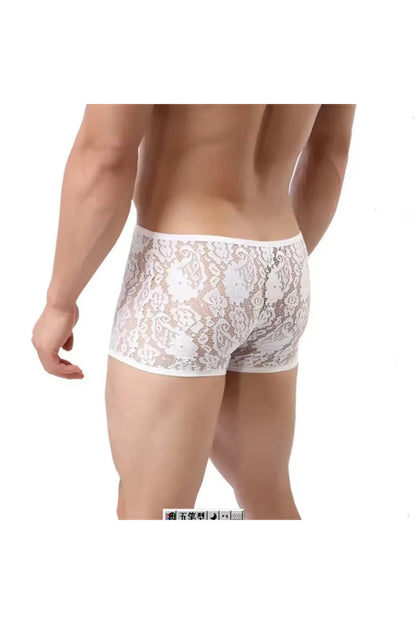 Fantezi Dantelli Beyaz Seksi Erkek Boxer - Erkek İç çamaşırı