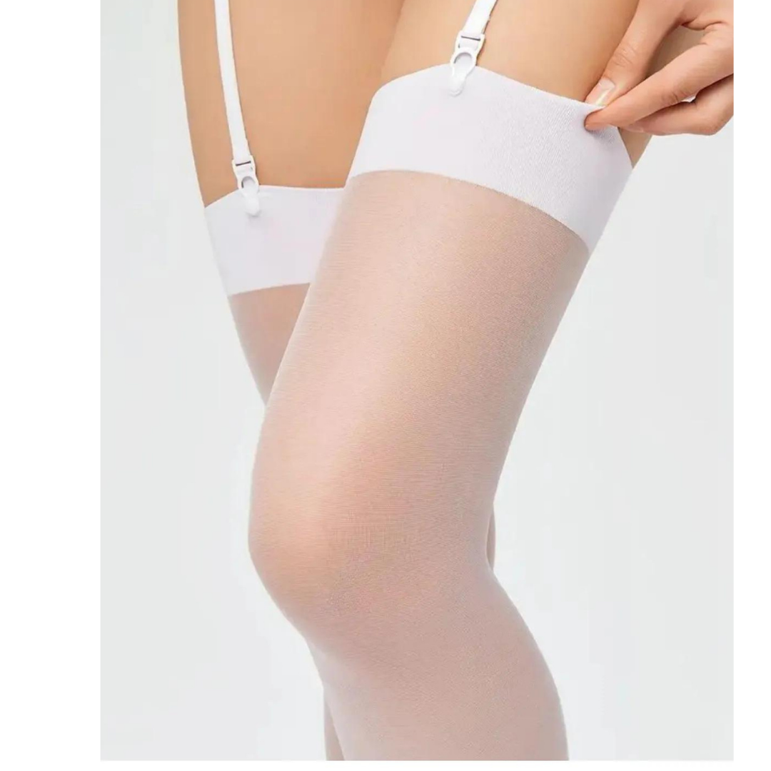 Kadın Beyaz Düz Jartiyer Çorabı