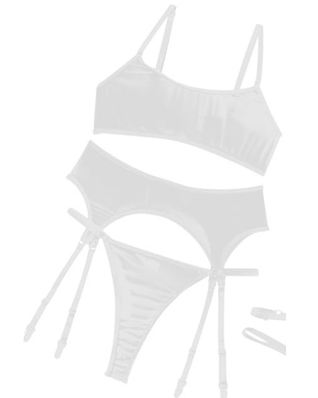 Fantezi Beyaz Transparan Tül Jartiyer Takımı