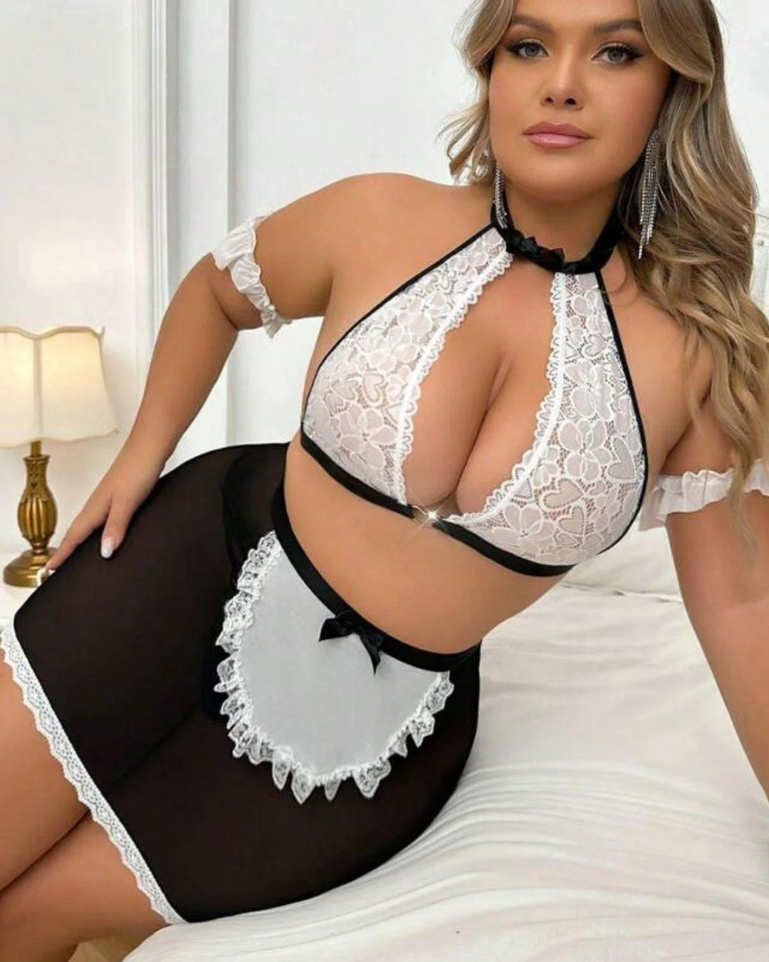Büyük Beden Fantazi Seksi Halkalı Dantelli Babydol Gecelik