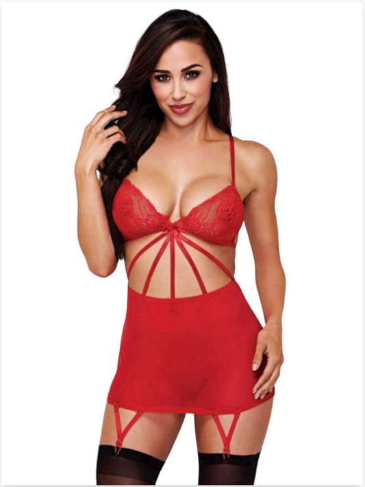 Büyük Beden Fantazi Kırmızı Dantelli Jartiyer Takım