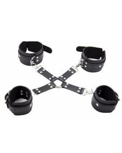 Fantezi Siyah Deri Pozisyon El Ayak Kelepçesi