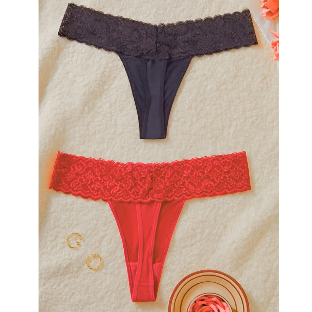 Büyük Beden Kadın 2'li Dantelli Seksi Tanga