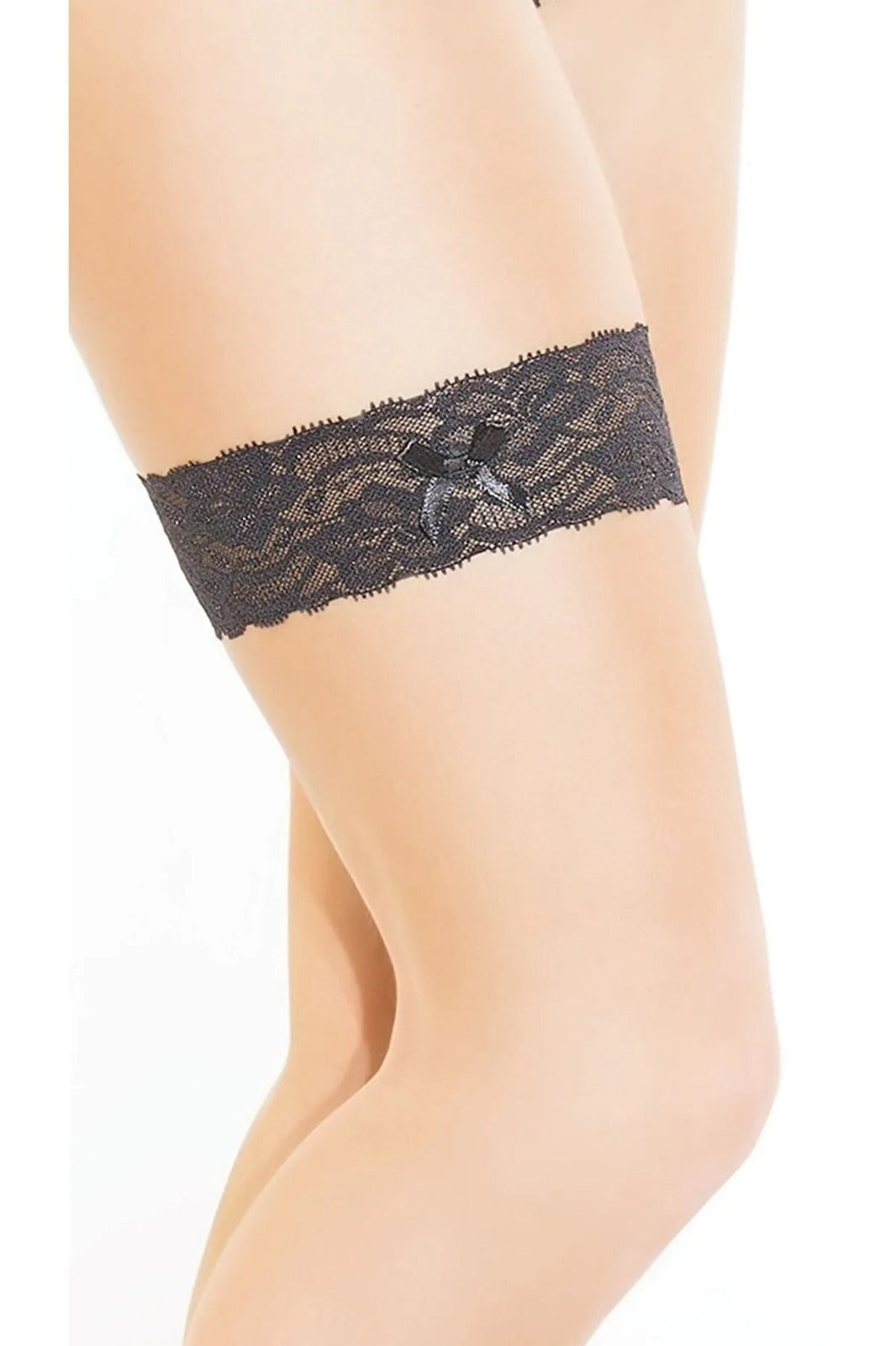 Fantezi Seksi Dantelli Fiyonklu Siyah Bacak Bandı